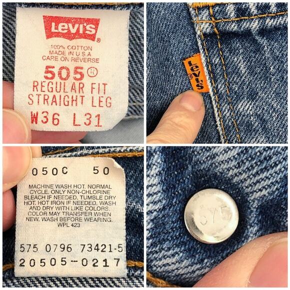 Levis 505 Jeans VTG 90s Orange Tab Relaxed Fit Straight Leg Distressed Waist 33 - Picture 11 of 16